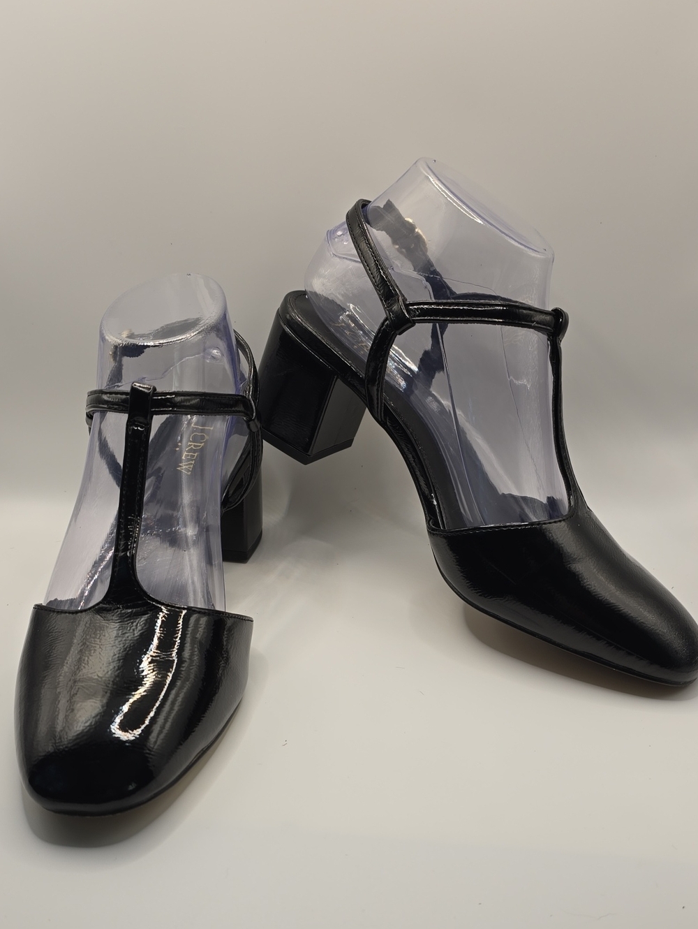 J. Crew Black Patent T-Strap Block Heels